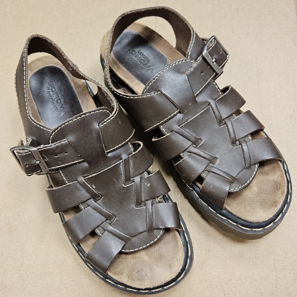 Sonoma Collins Genuine Leather Brown Fisherman Style Strap Sandals Y2K - Picture 2 of 9